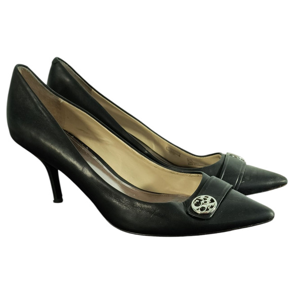 Coach Zelda Signature Logo Dress Pumps Ladies 8B Black Leather High Heel Shoes - Picture 1 of 9